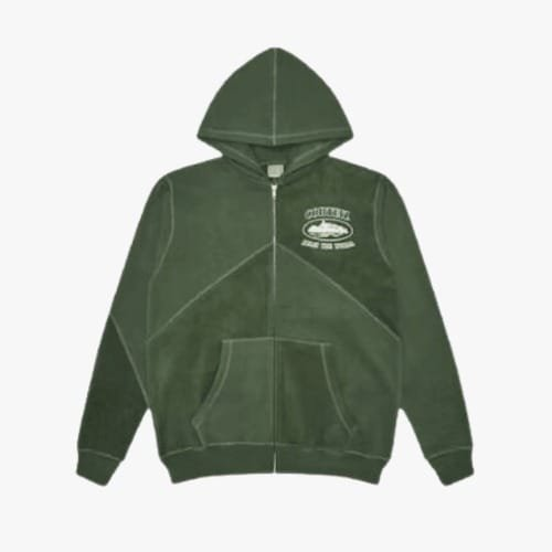 Corteiz Alcatraz Logo Superior Zip Green Felpa