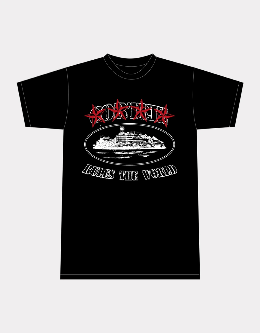 Corteiz Alcatraz Logo 4Starz Noir T-Shirt