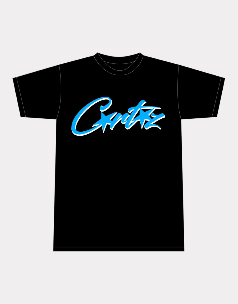 Corteiz Alcatraz Logo Allstarz Bleu Noir T-Shirt