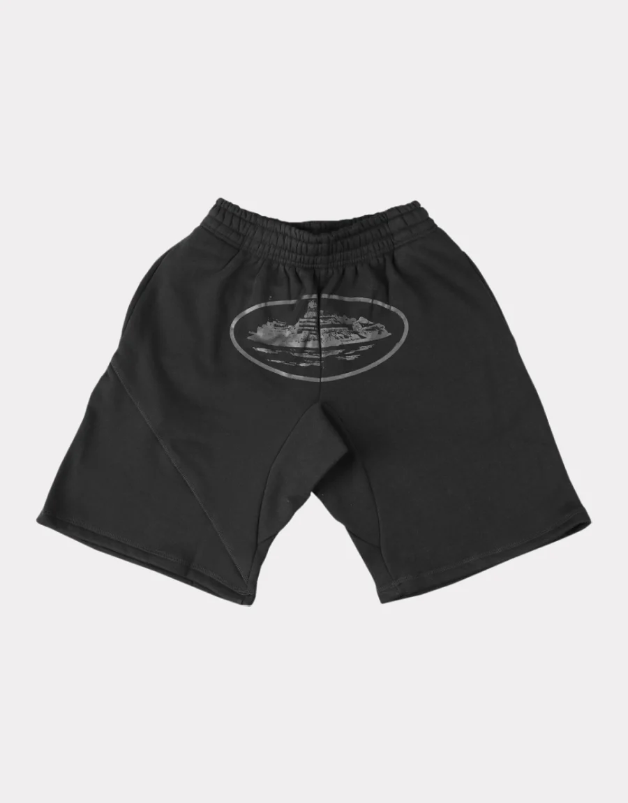 Corteiz Alcatraz Logo Guerillaz Triple Noir Shorts