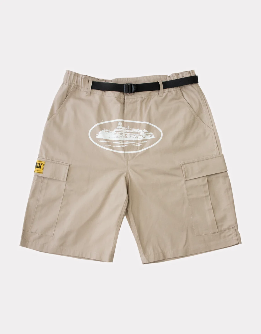 Corteiz Alcatraz Logo Cargo Beige Shorts
