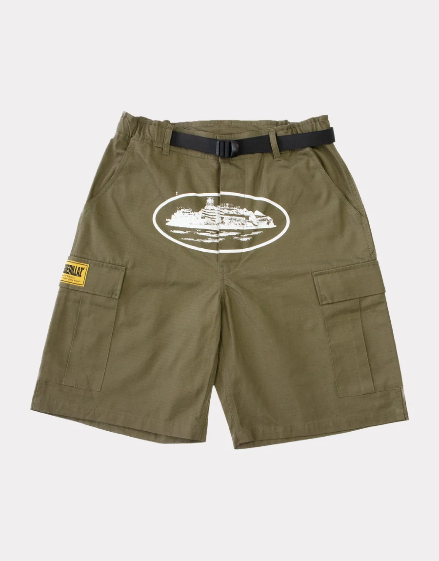 Corteiz Alcatraz Logo Cargo Vert Kaki Shorts